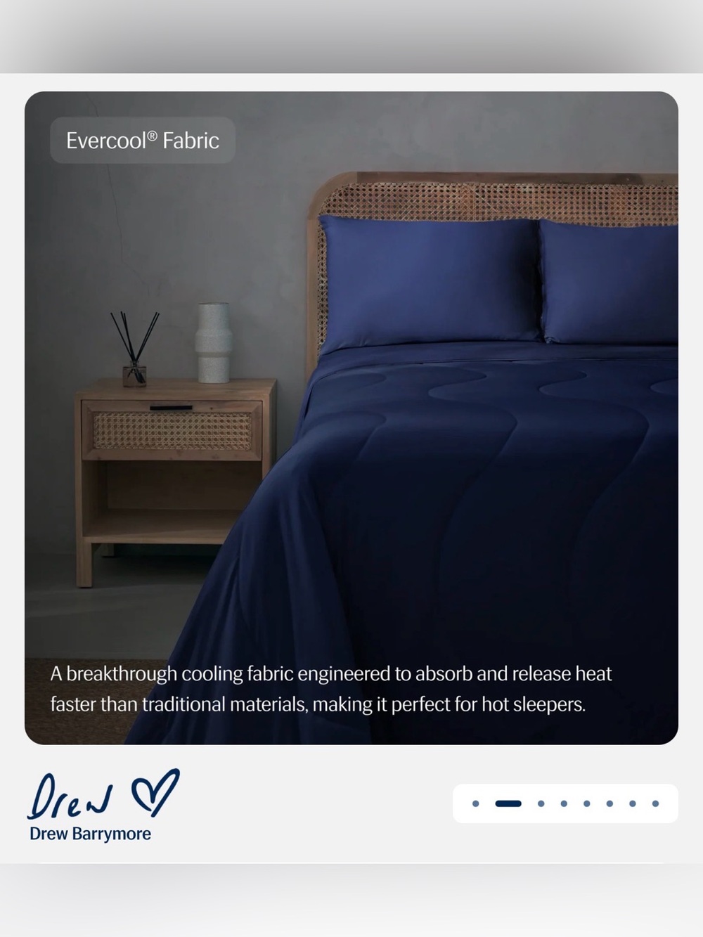 Drew Barrymore Rest Evercool Cooling Comforter King 106x90 Midnight Blue NWT